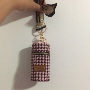 Small Pink Black Houndstooth Lipstick Zipper Keychain Holder Bag Charm Twilly